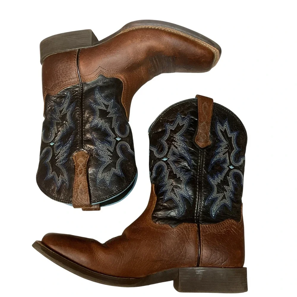 Ariat Girls' Tombstone Leather Western Square Toe Slip On Cowgirl Boots Size 5